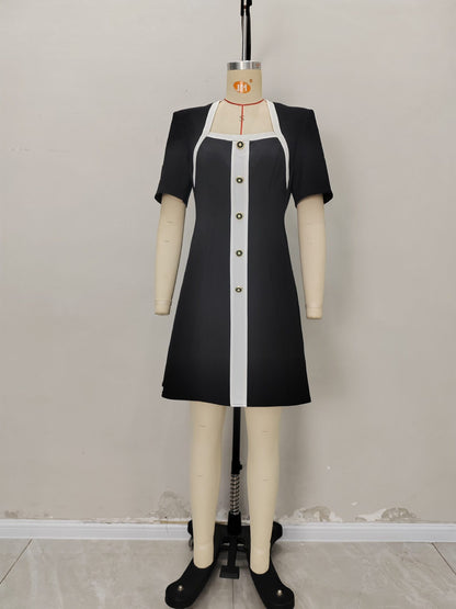 A-Line Mini Dress with Square Neck and Contrast Placket