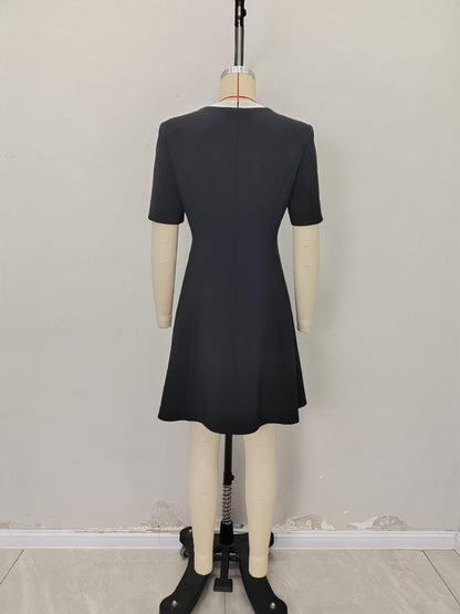 A-Line Mini Dress with Square Neck and Contrast Placket