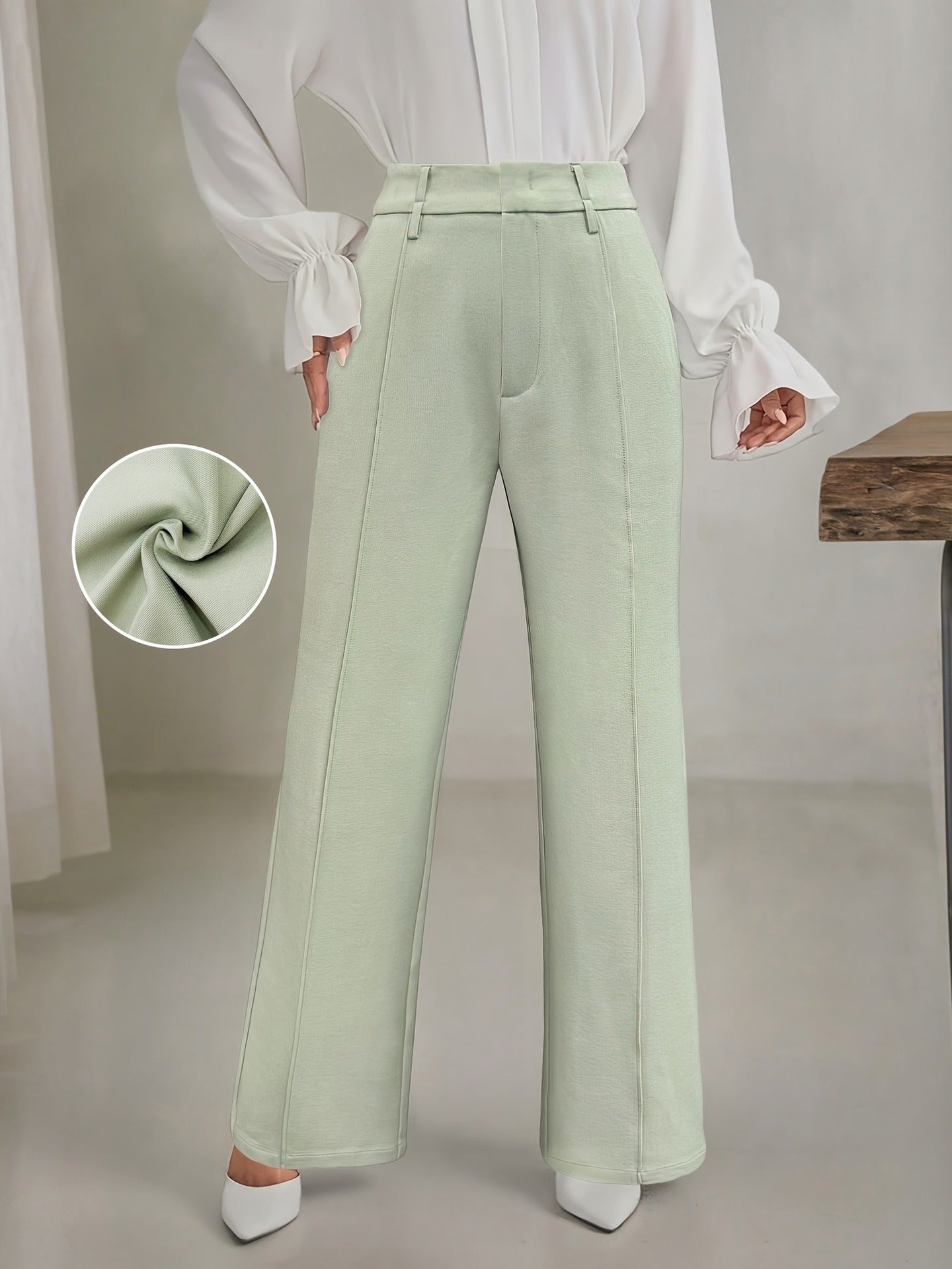 Straight-Leg Trousers with High Waist and Front Seam