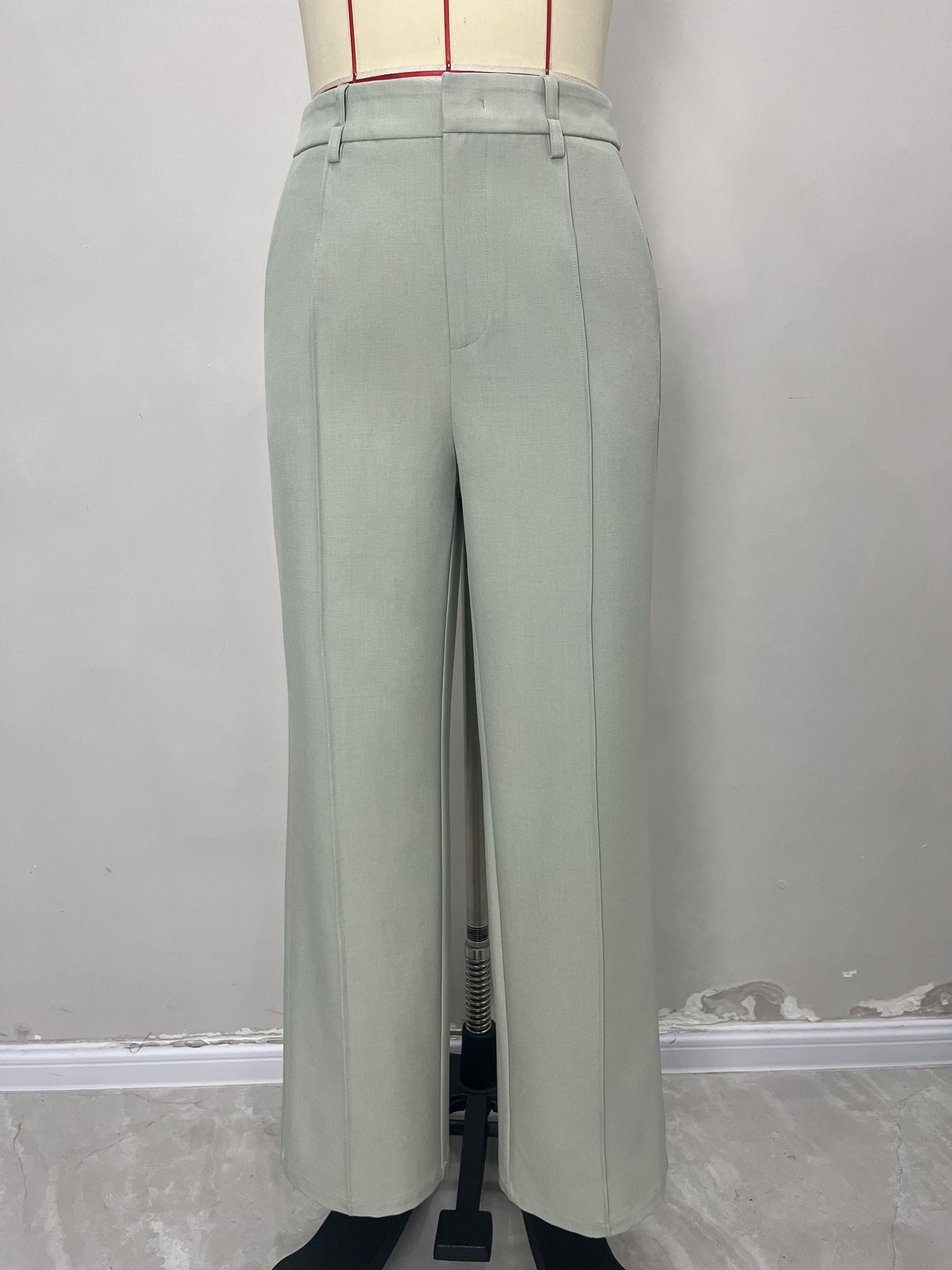 Straight-Leg Trousers with High Waist and Front Seam