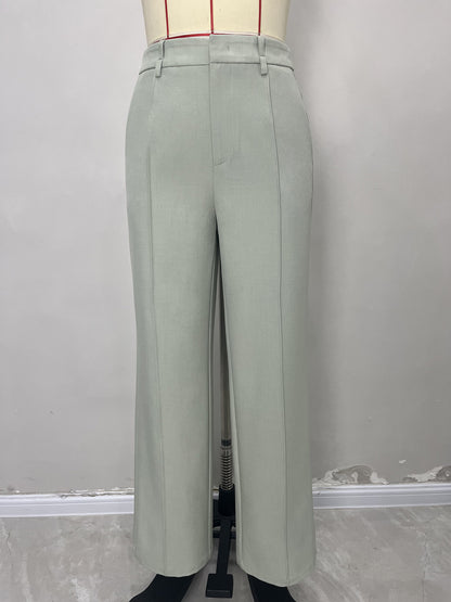 Straight-Leg Trousers with High Waist and Front Seam