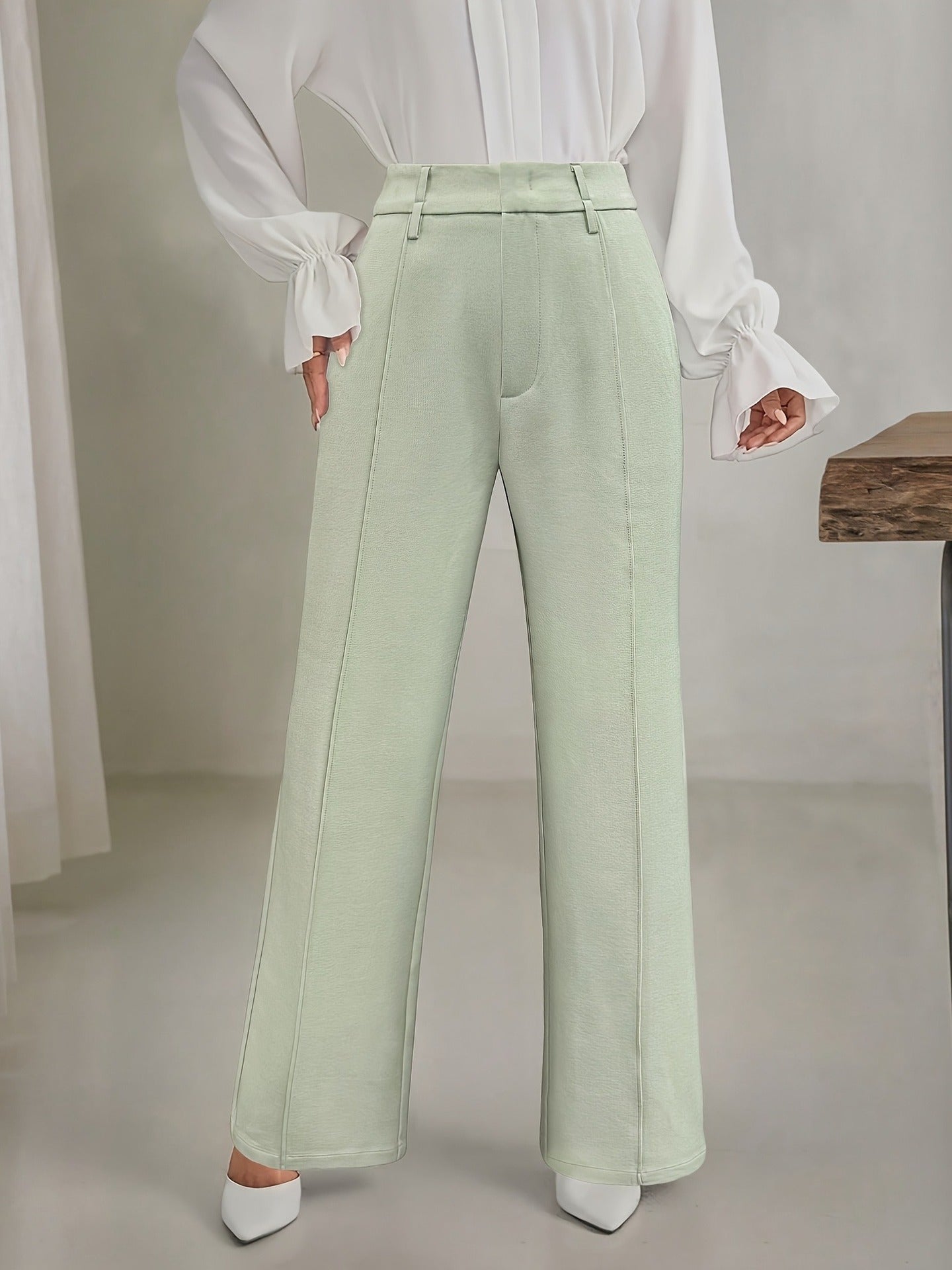 Straight-Leg Trousers with High Waist and Front Seam