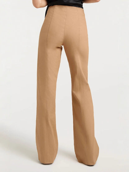 Wide-Leg Trousers with High Waist, Front Zipper, and Patch Pockets