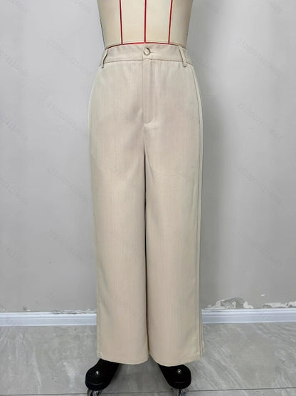 High-Waist Wide-Leg Pants with Pleated Side Panel