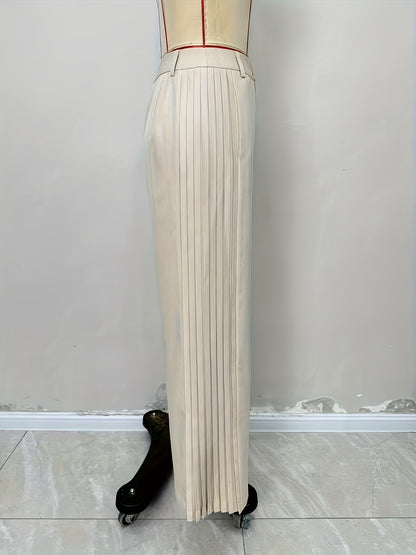 High-Waist Wide-Leg Pants with Pleated Side Panel