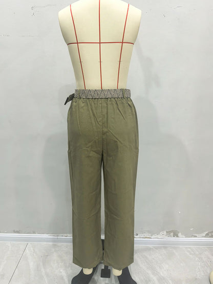 Straight-Leg Trousers with Elastic High Waist and Patch Pockets