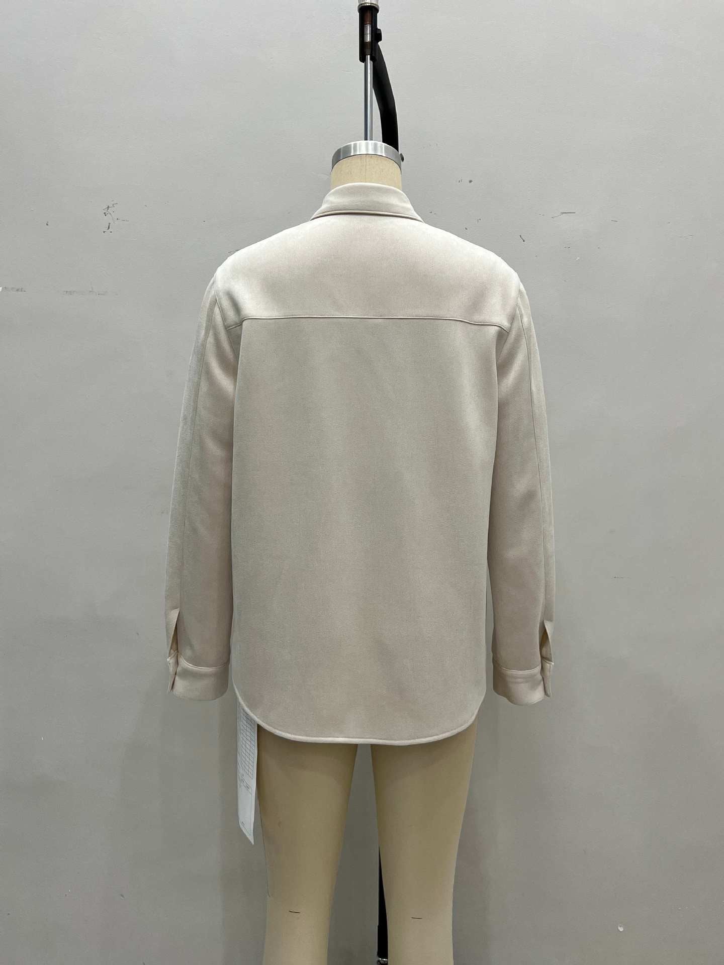 Suede-Look Floral Applique Overshirt with Lapel