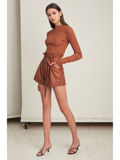 A-Line PU Leather Shorts with Paperbag Waist