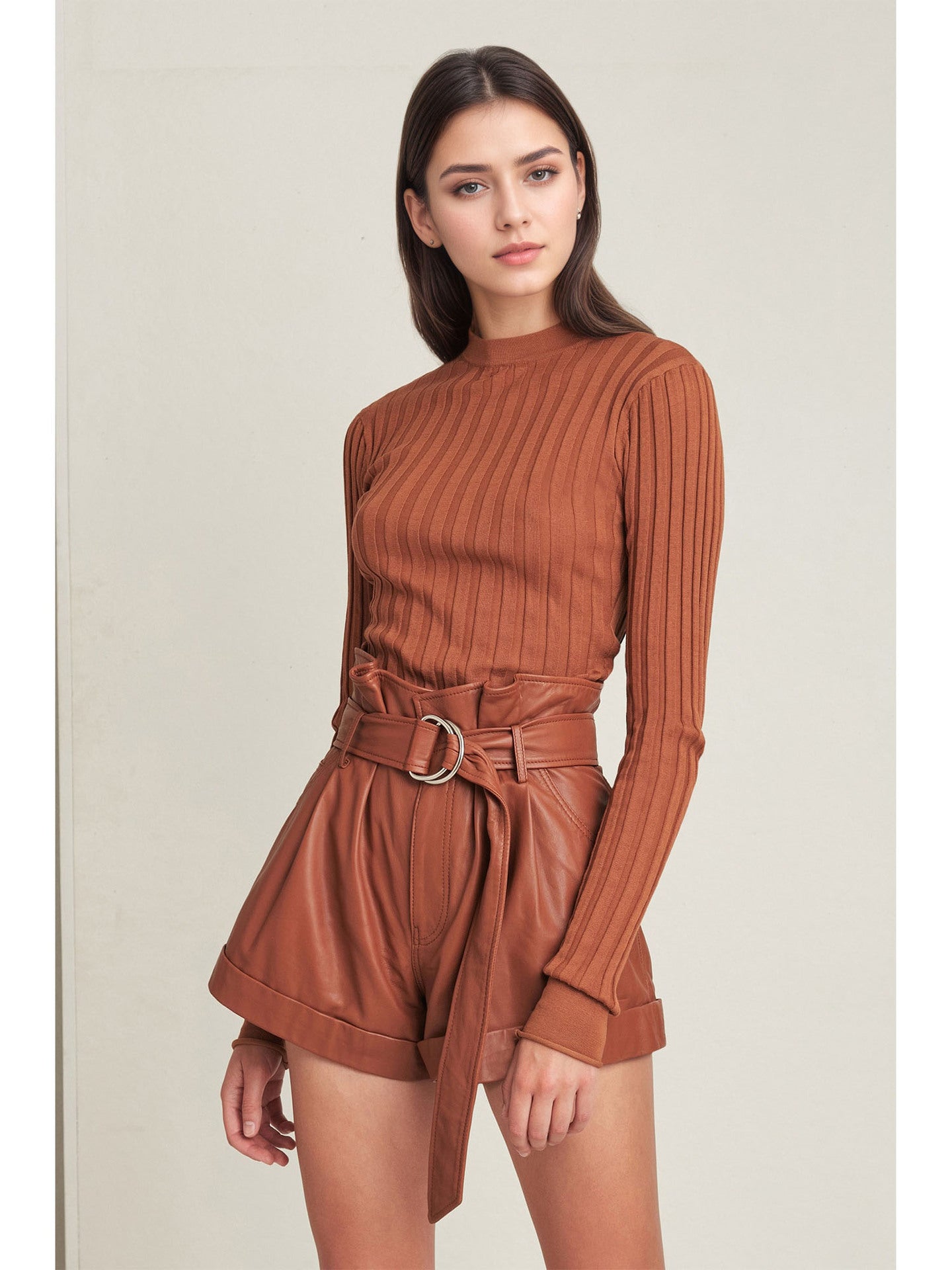 A-Line PU Leather Shorts with Paperbag Waist