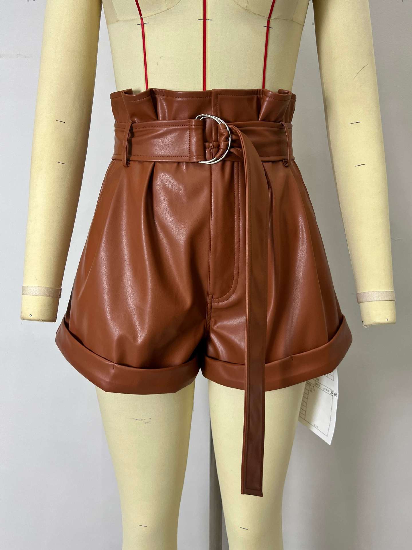 A-Line PU Leather Shorts with Paperbag Waist