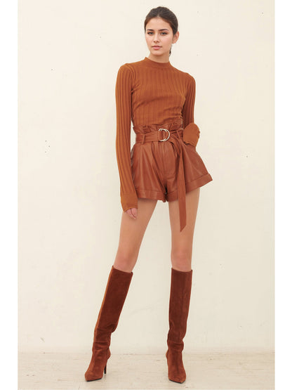 A-Line PU Leather Shorts with Paperbag Waist