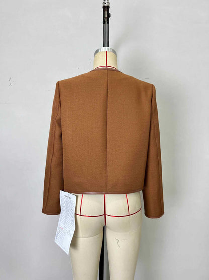 Cropped Jacket with Contrast Trim and Gold Buttons