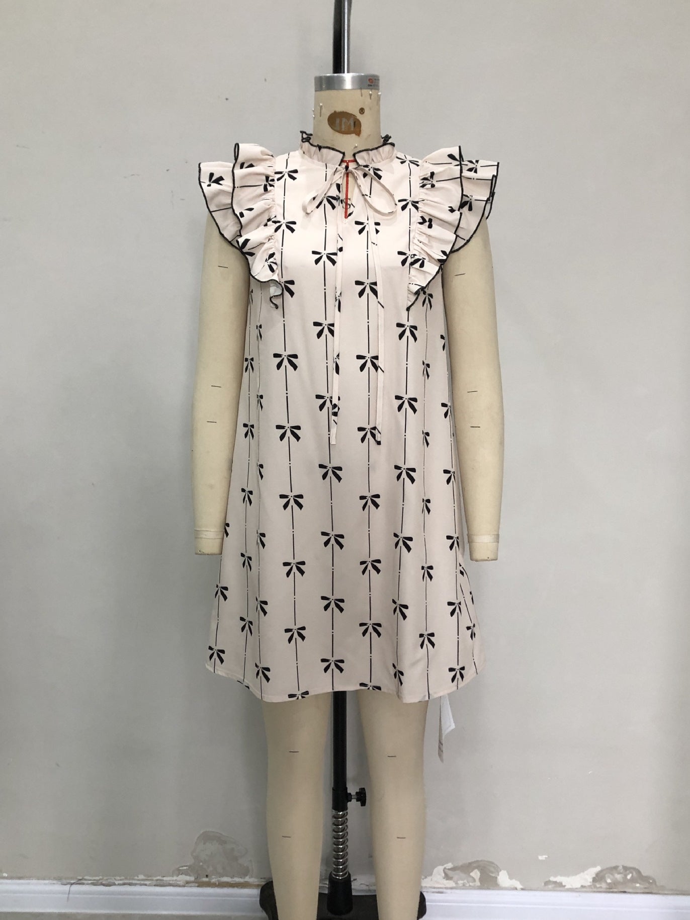 Abstract Plant Print A-Line Mini Dress with Ruffled Details