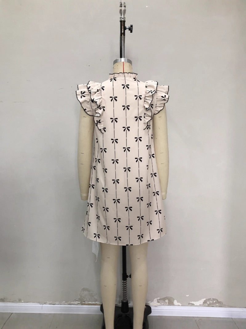 Abstract Plant Print A-Line Mini Dress with Ruffled Details