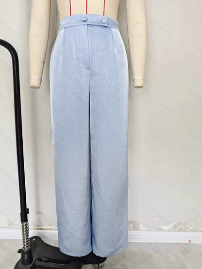 Wide-Leg Satin Trousers with Elastic Waist