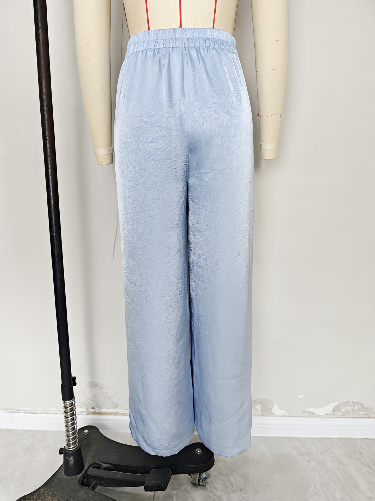 Wide-Leg Satin Trousers with Elastic Waist