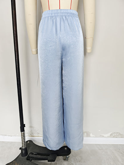 Wide-Leg Satin Trousers with Elastic Waist