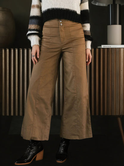 Cropped Wide-Leg Trousers with High Waist and Seam Detail