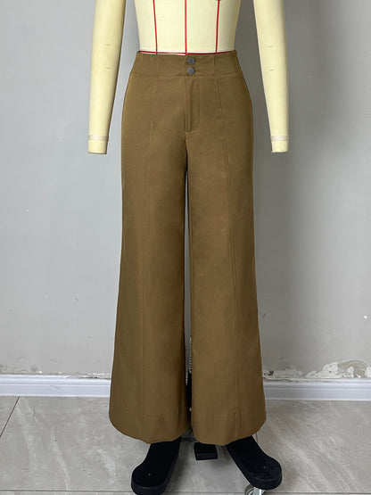 Cropped Wide-Leg Trousers with High Waist and Seam Detail