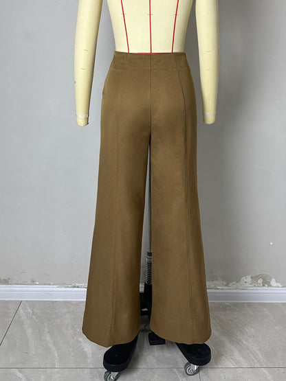 Cropped Wide-Leg Trousers with High Waist and Seam Detail