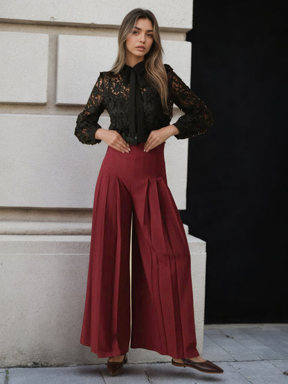 Wide-Leg Pants with High-Waist and Pleated Detail