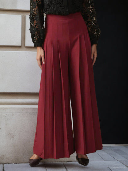 Wide-Leg Pants with High-Waist and Pleated Detail