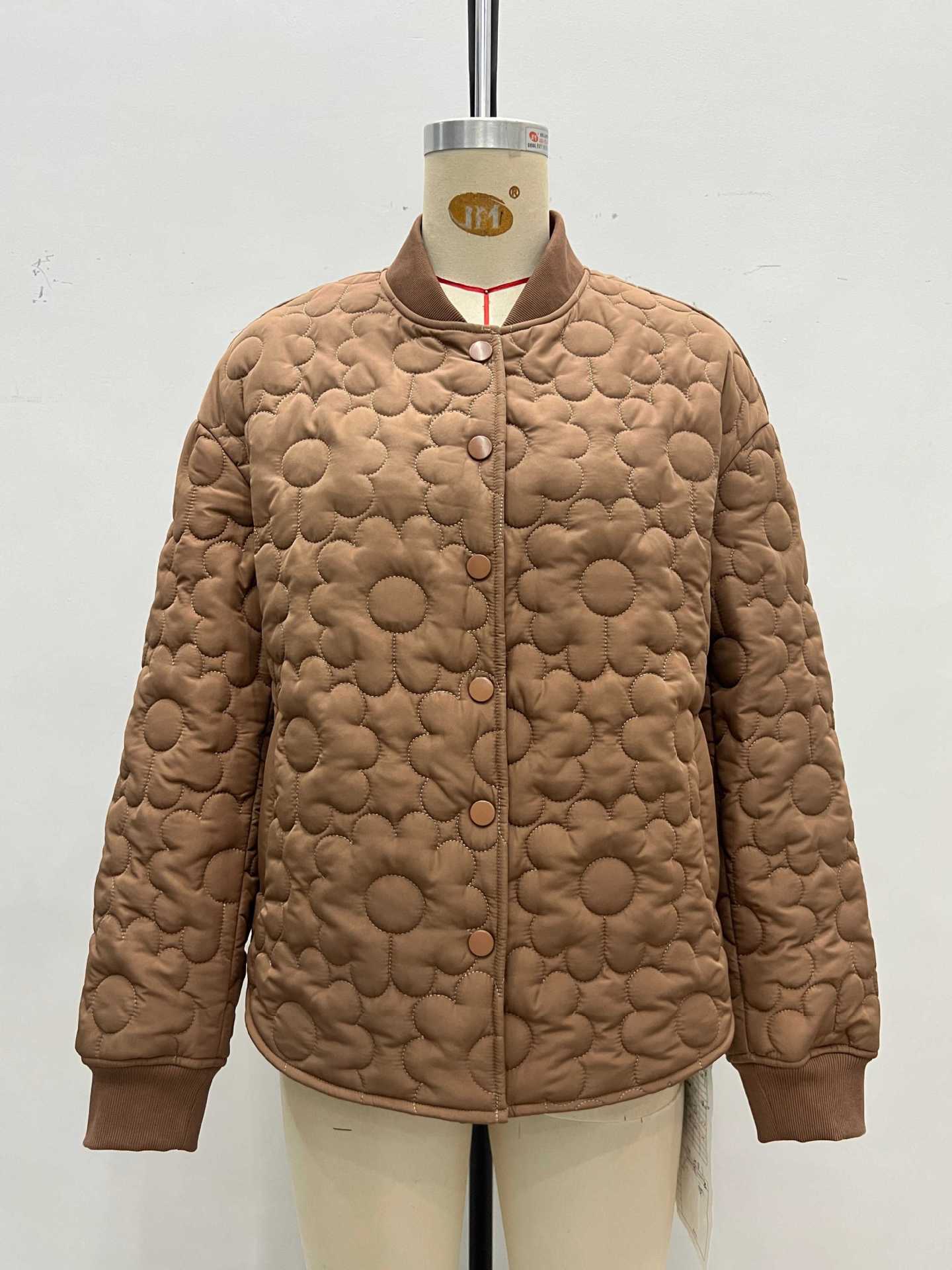 Floral Quilted Jacket and Mini Skirt Set with Stand Collar