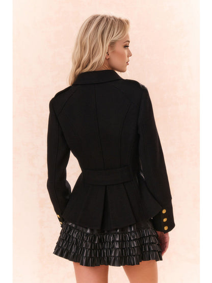 Fitted Peplum Jacket with V-Neck and Gold Buttons