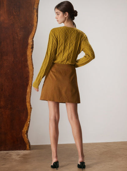 A-Line Mini Skirt with Double-Breasted Buttons and Piped Pockets