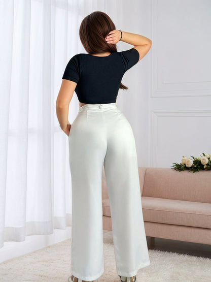 High-Waist Wide-Leg Pants with Drape Fabric