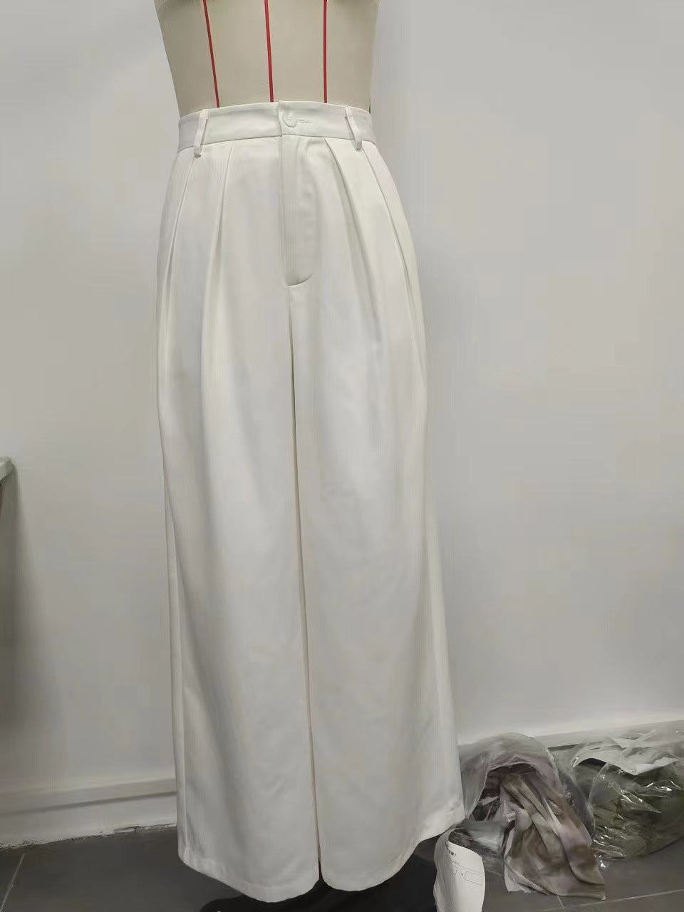 High-Waist Wide-Leg Pants with Drape Fabric