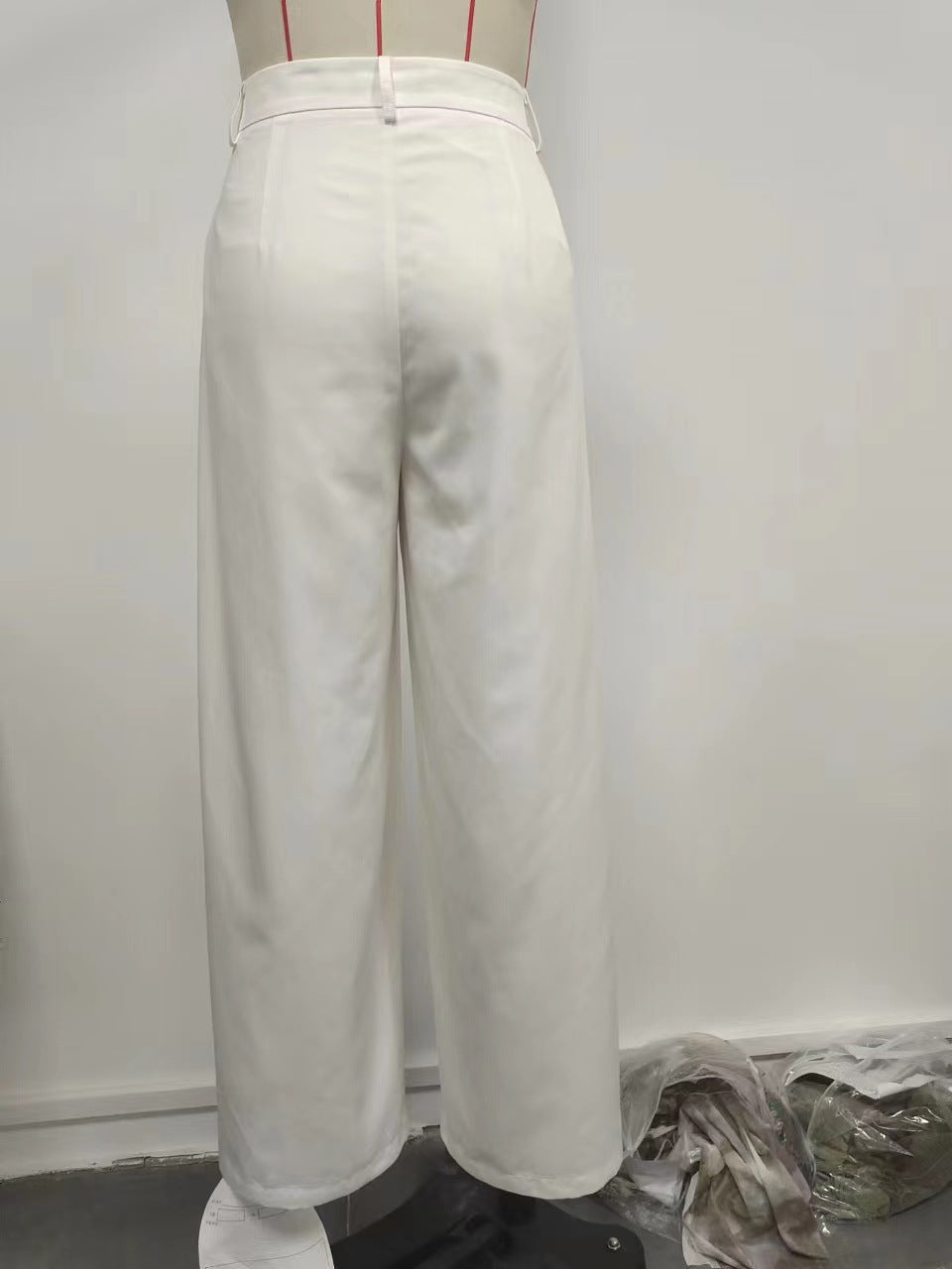High-Waist Wide-Leg Pants with Drape Fabric