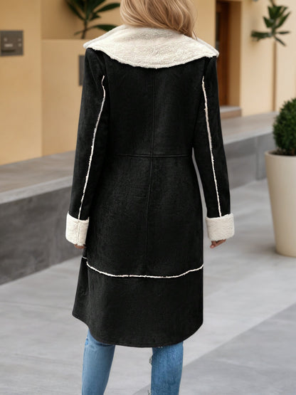 Long Suede-Look Coat with Faux Shearling Lining