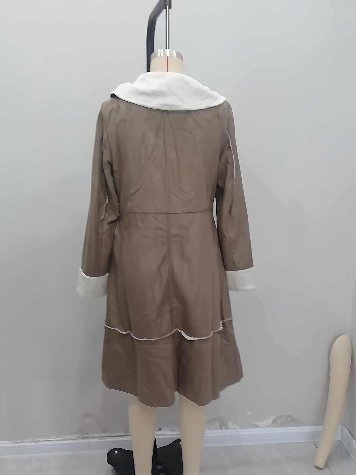 Long Suede-Look Coat with Faux Shearling Lining