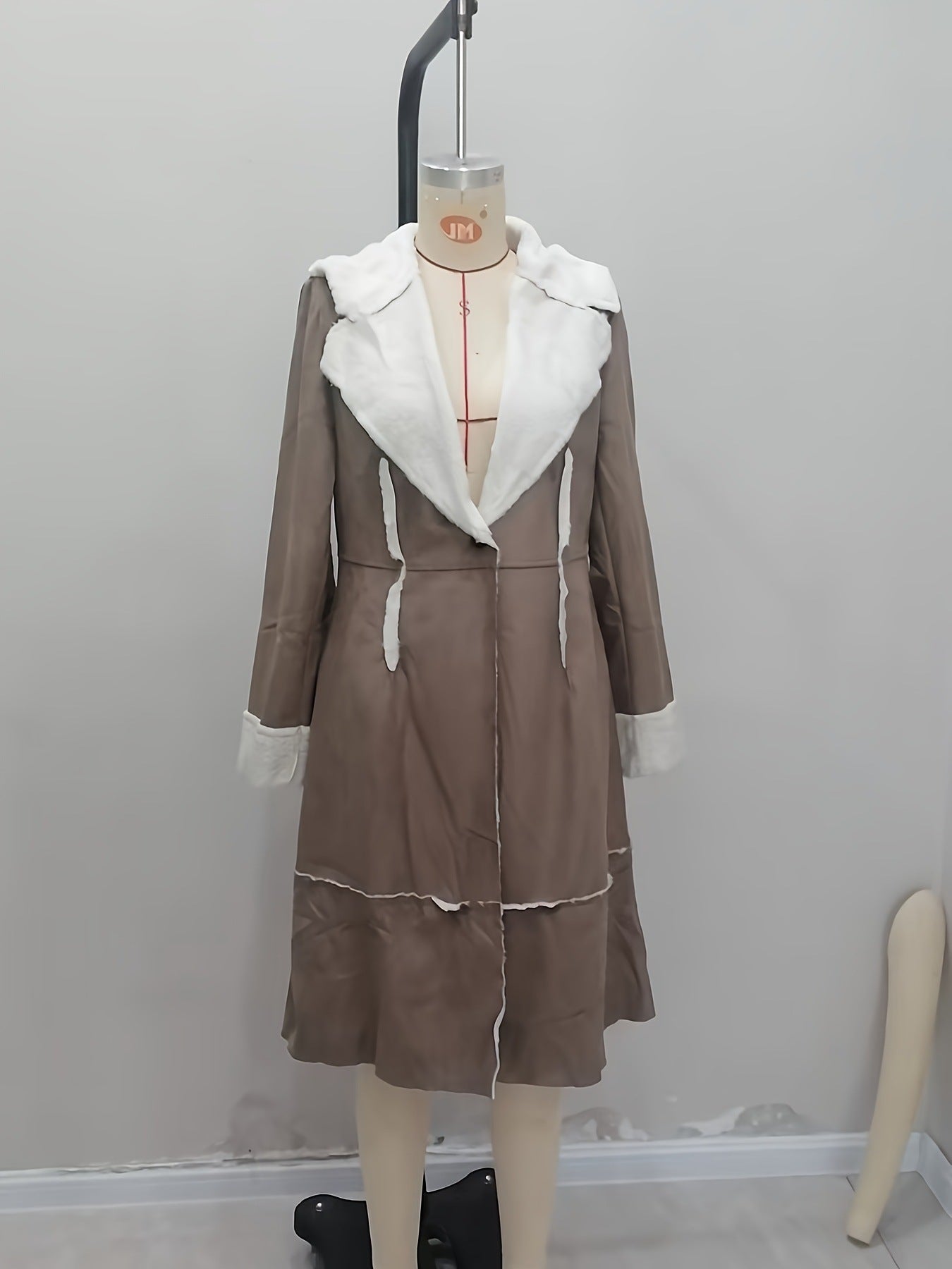 Long Suede-Look Coat with Faux Shearling Lining