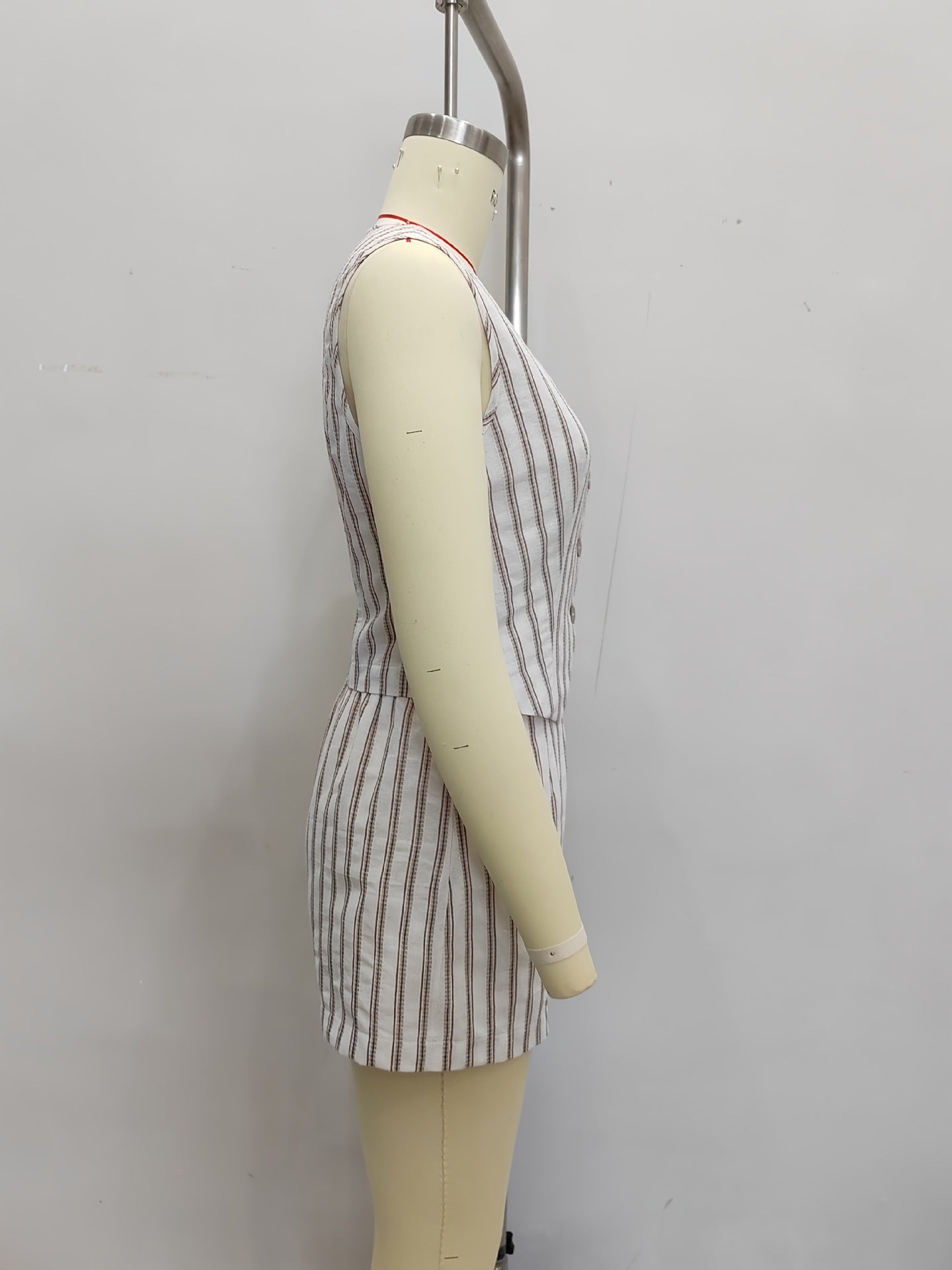 Striped Vest and Shorts Set with Button Front