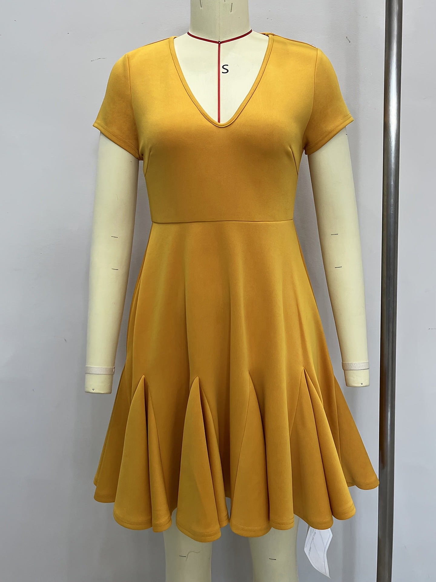 A-Line Mini Dress with Deep V-Neck and Short Sleeves