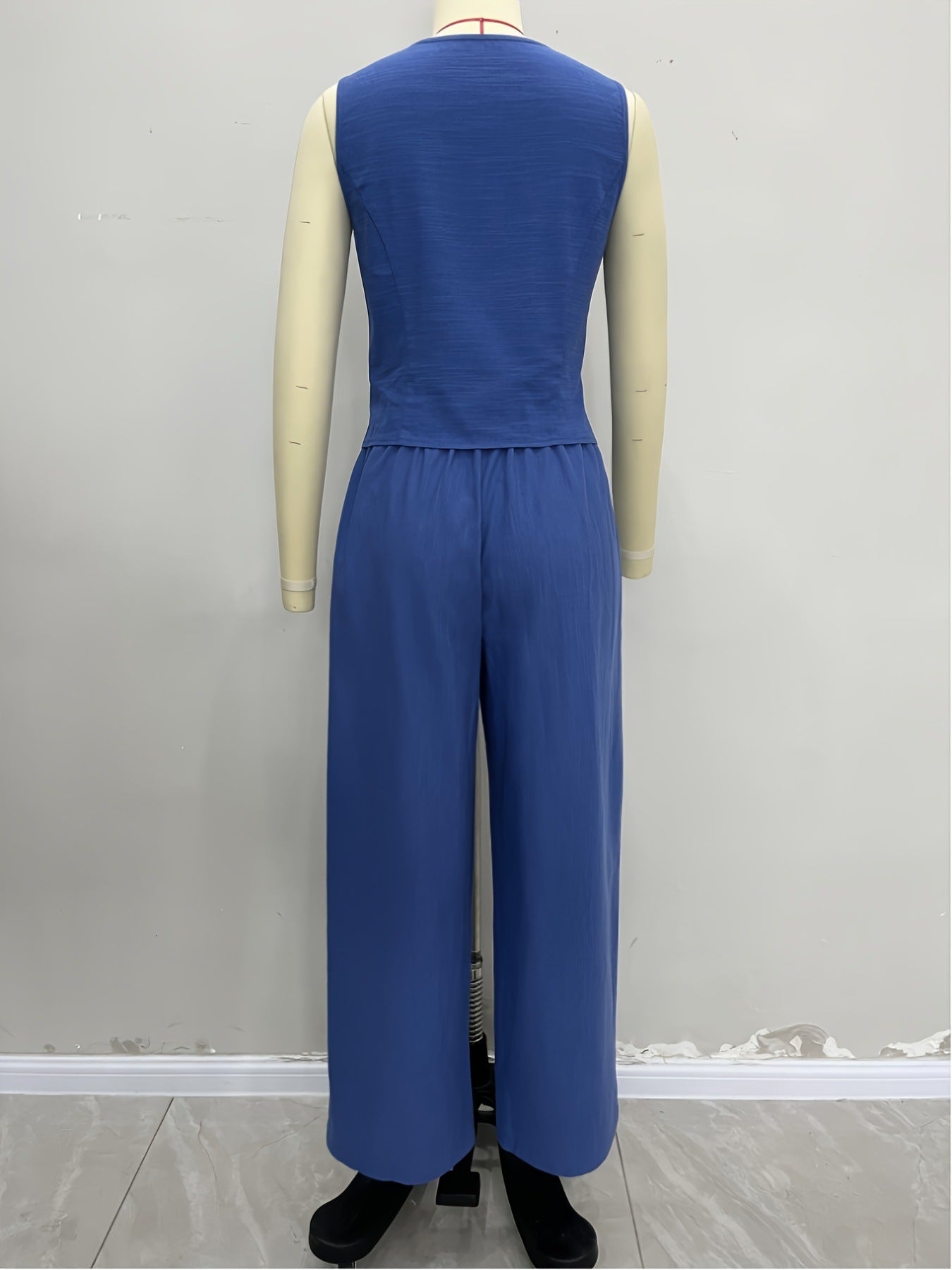 Solid Cropped Vest & Wide-Leg Pants Set with Tie Front