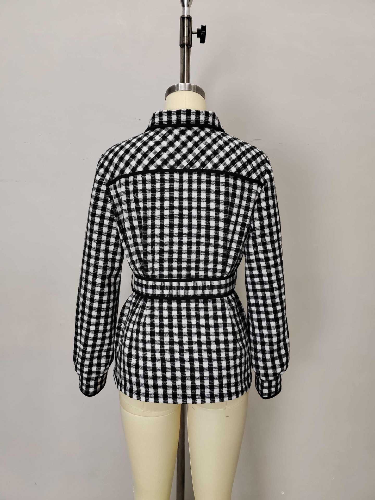 Gingham Shirt Jacket with Belted Waist and Doll Collar