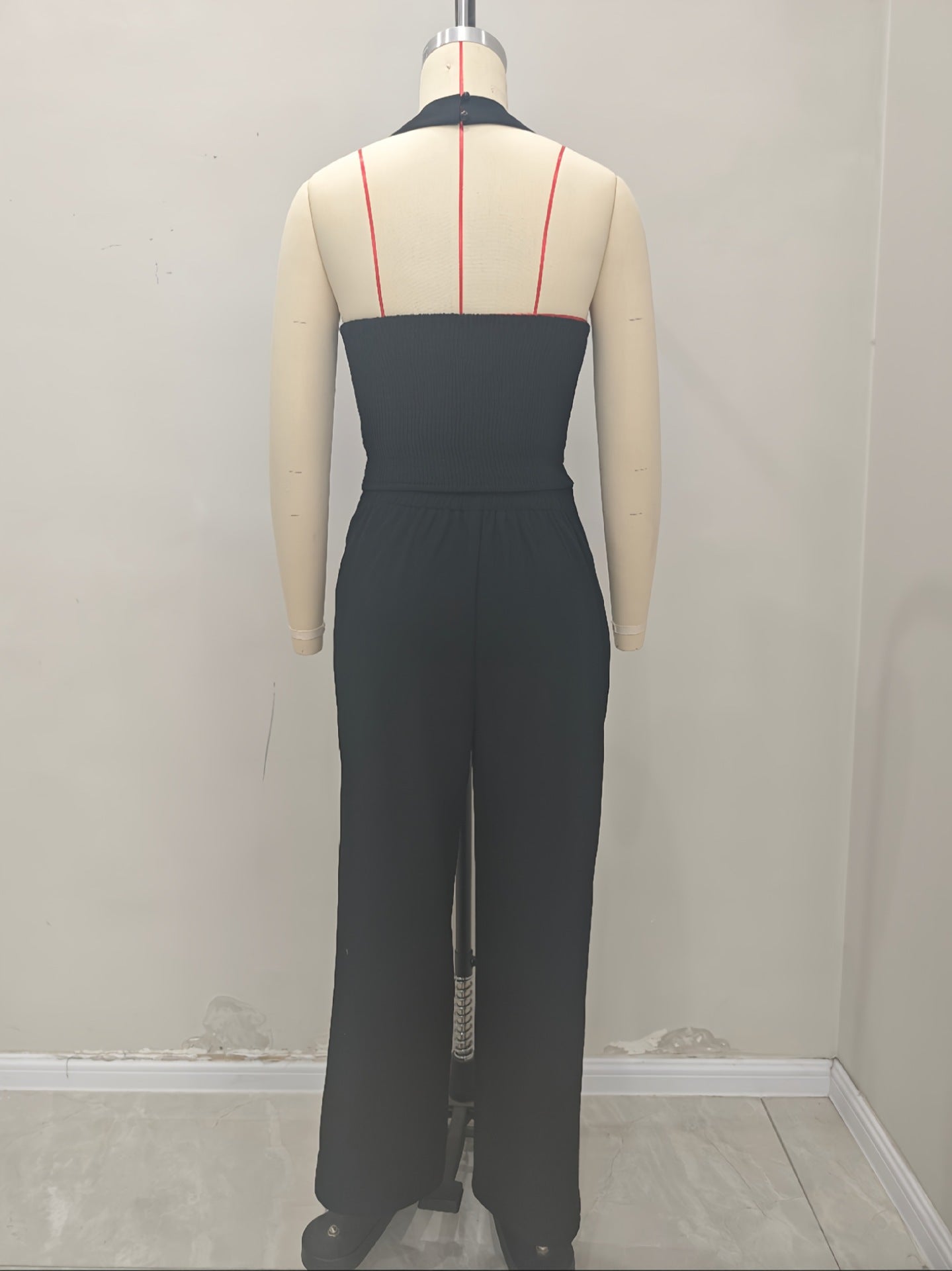 Cropped Suit Vest and Wide-Leg Trousers Set with Bows