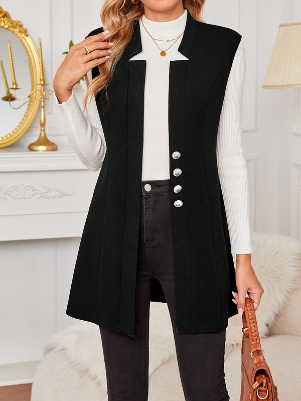 Longline Vest with Scissor Collar and Button Front
