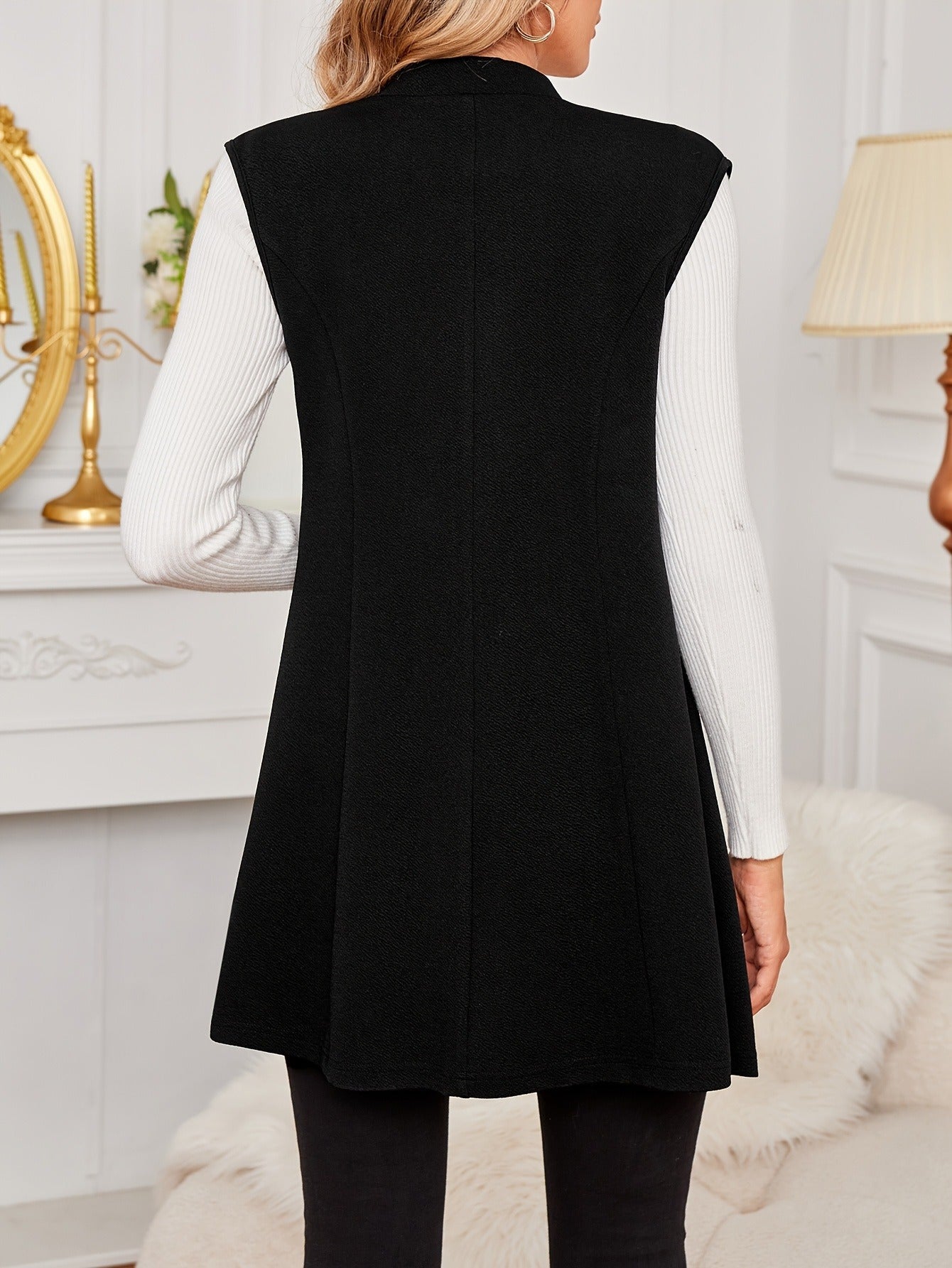 Longline Vest with Scissor Collar and Button Front