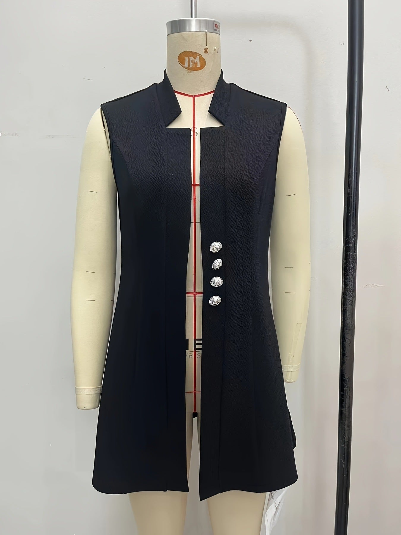 Longline Vest with Scissor Collar and Button Front