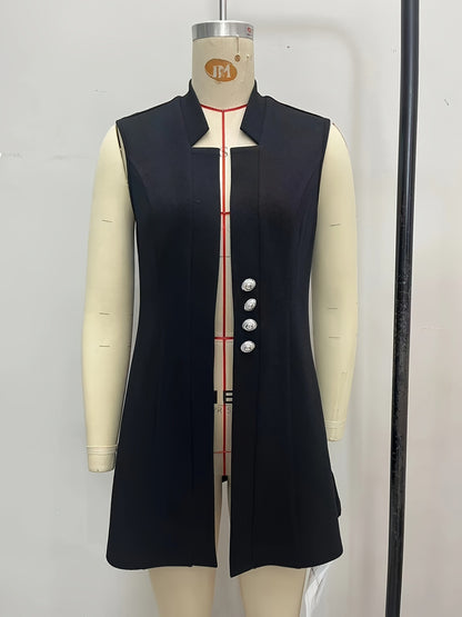Longline Vest with Scissor Collar and Button Front