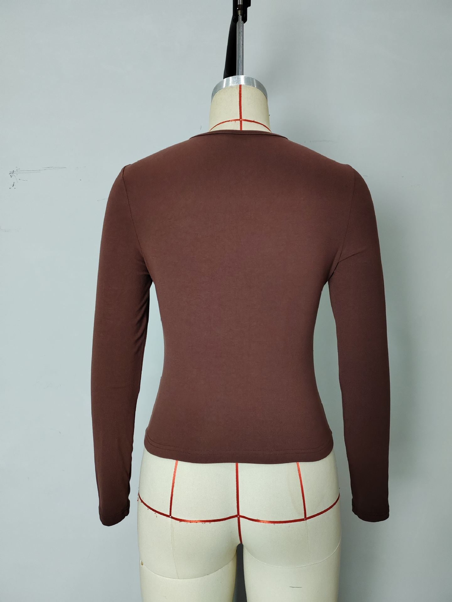 Slim Fit Long-Sleeve Top with Twist Front and V-Neck