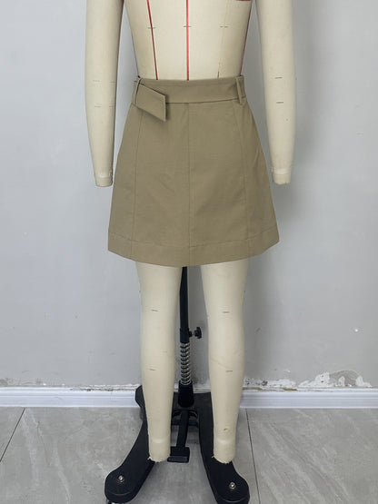 High-Waist A-Line Mini Skirt with Belt and Flap Pockets