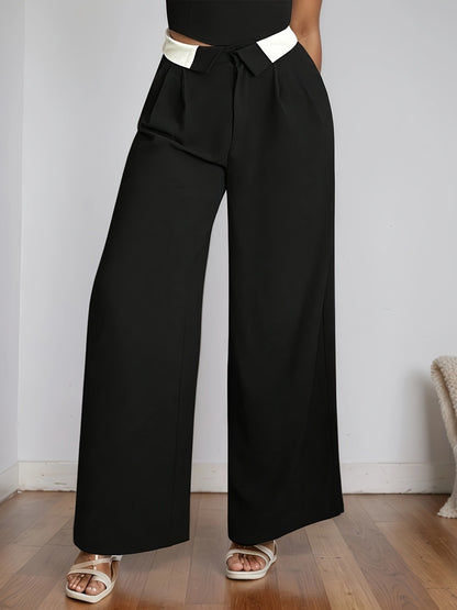 Wide-Leg Trousers with High-Waist and Contrast Detail
