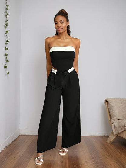 Wide-Leg Trousers with High-Waist and Contrast Detail