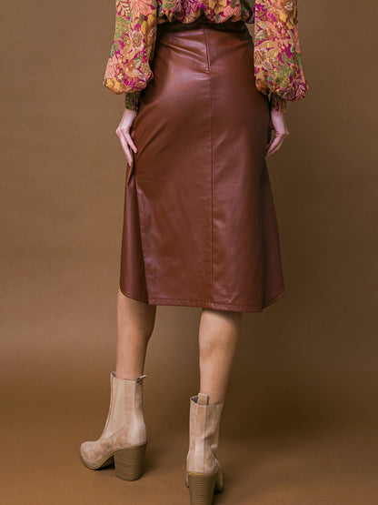 Pu Leather Skirt, Fashionable Pleated Mid-Length Slit Sexy Girl