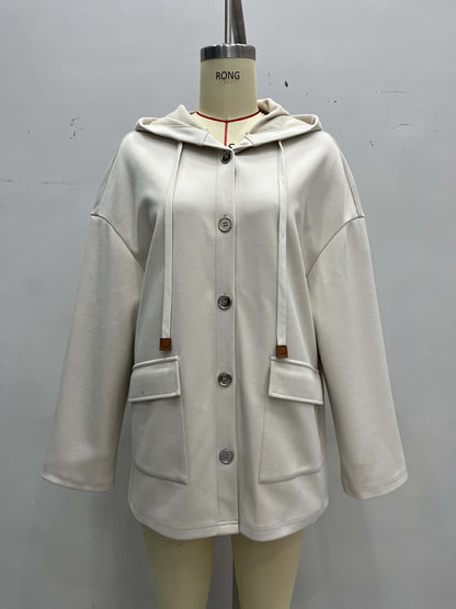 Solid Hooded Shacket with Flap Pockets and Drawstring